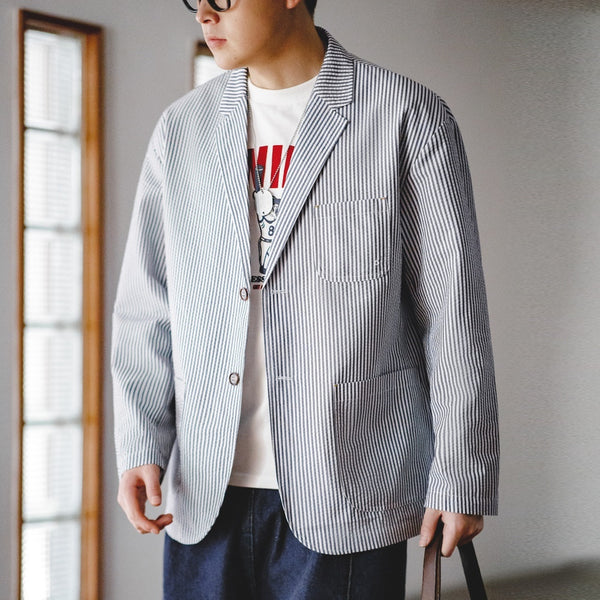 Seersucker Striped Blazer