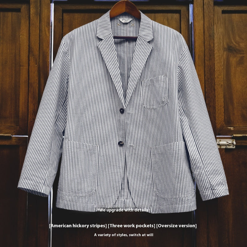 Seersucker Striped Blazer