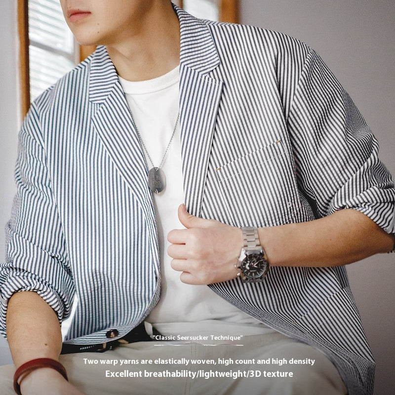 Seersucker Striped Blazer